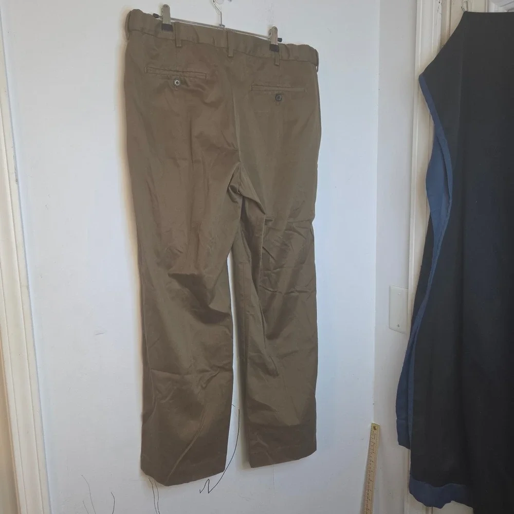 Lands End Mens Traditional Fit Chino Pants Brown 100% Cotton Flat Front Casual